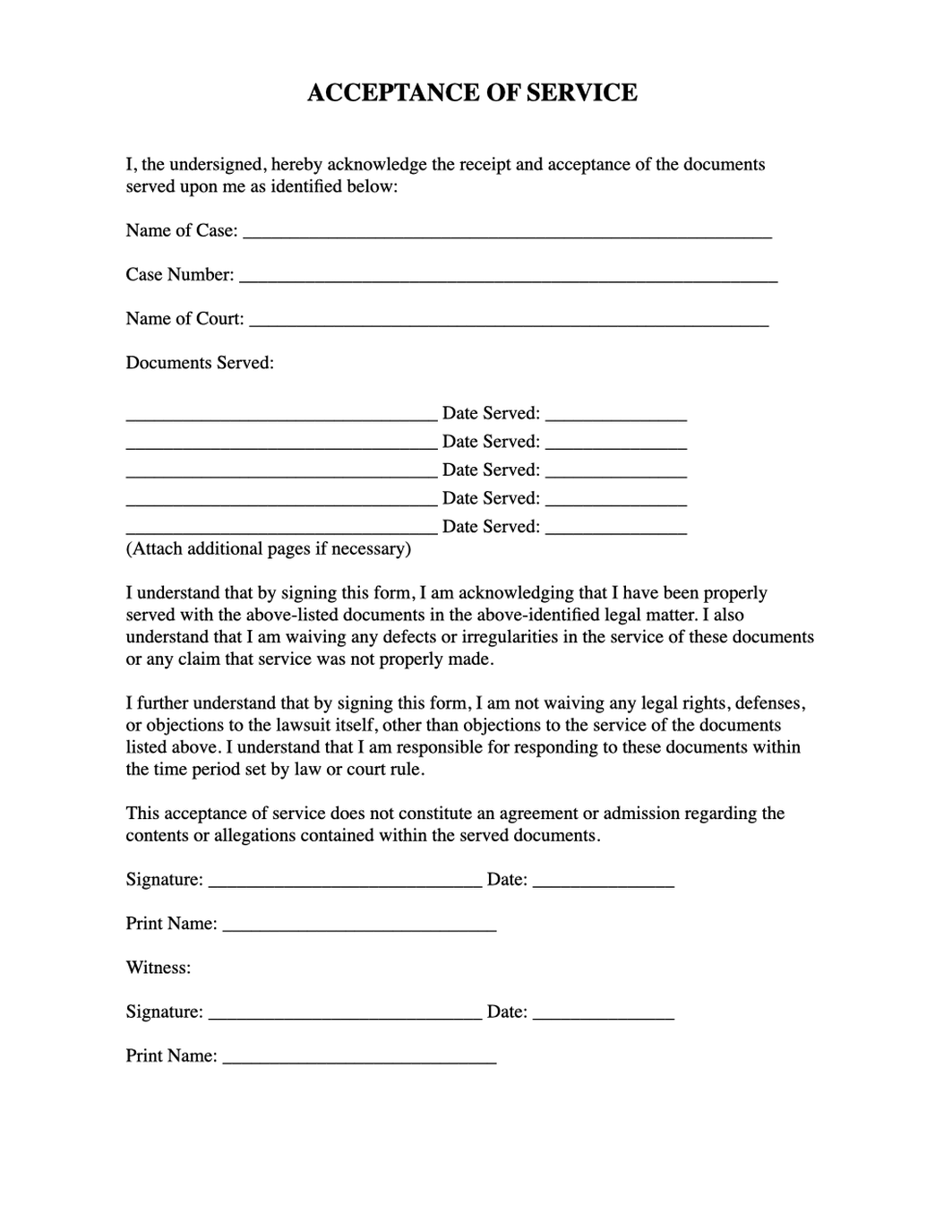 Acceptance of Service