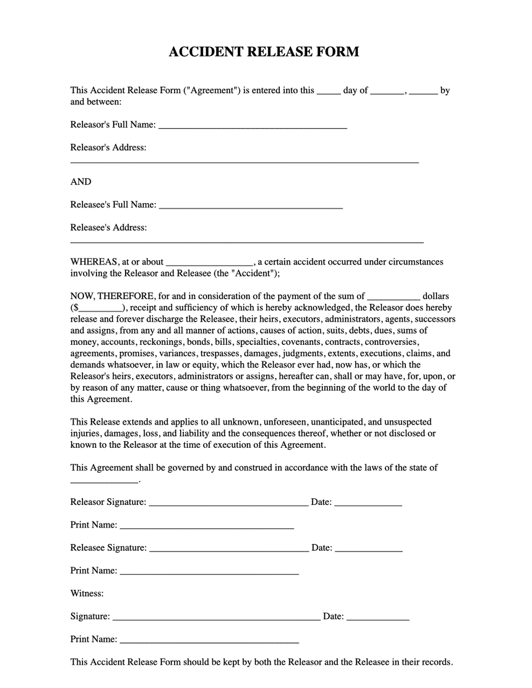 Accident Release Form