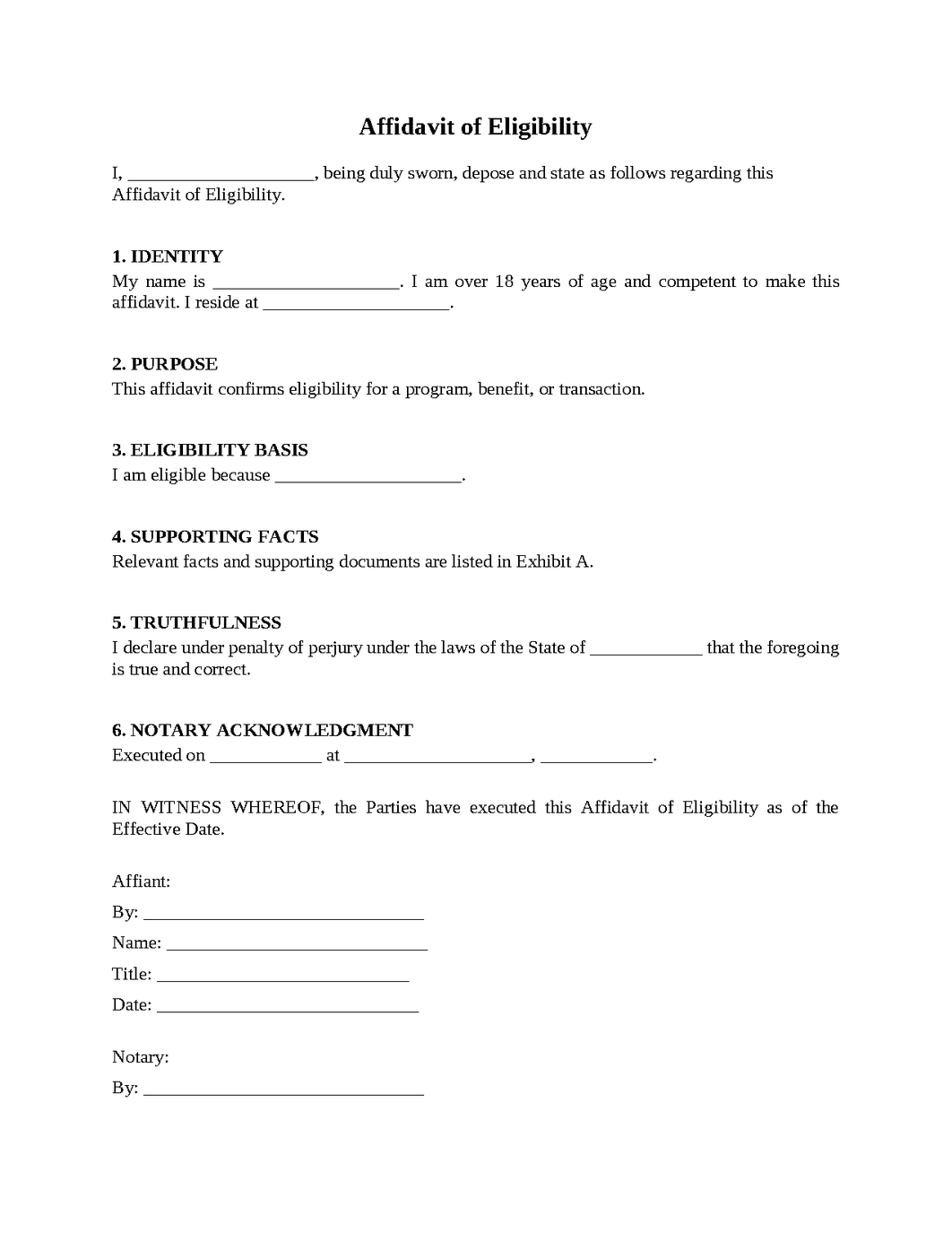 Affidavit of Eligibility