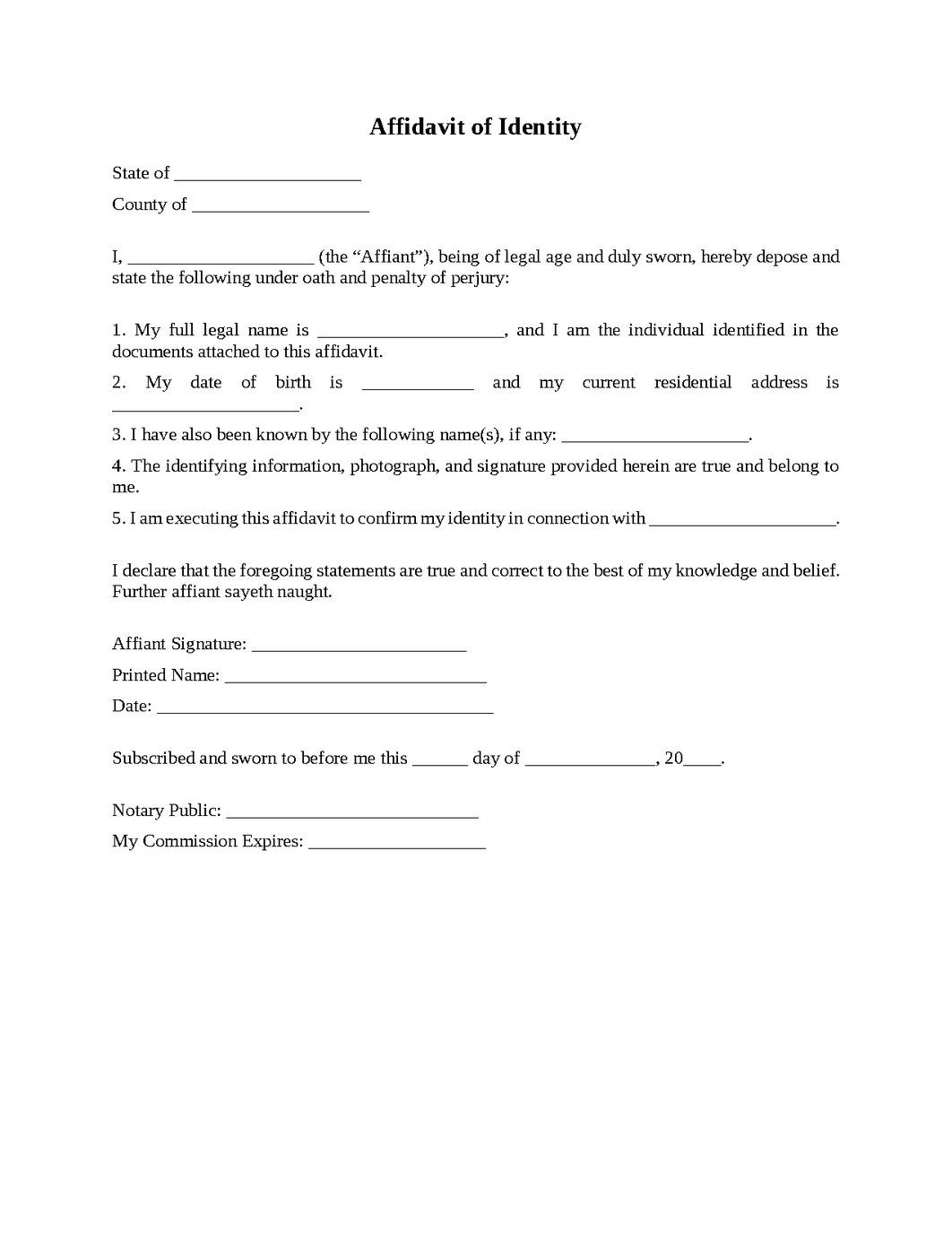 Affidavit of Identity