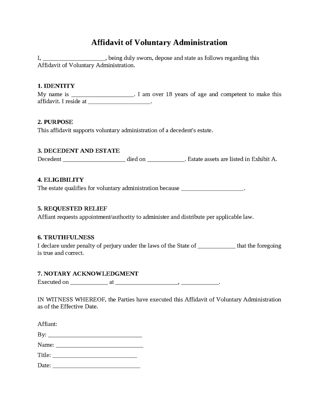 Affidavit of Voluntary Administration
