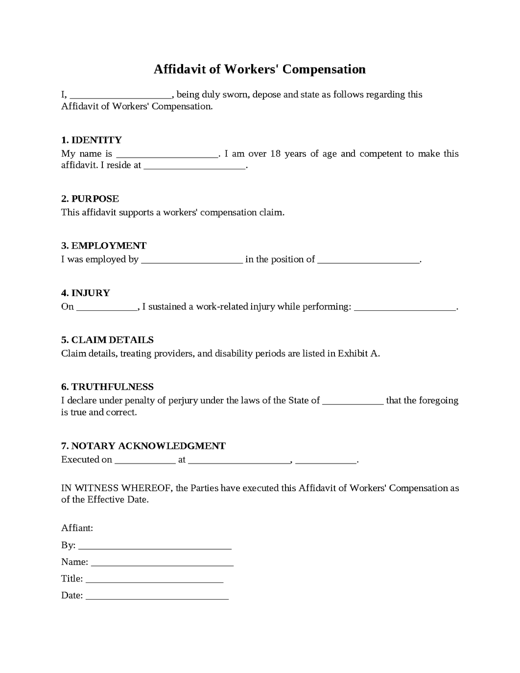 Affidavit of Workers' Compensation