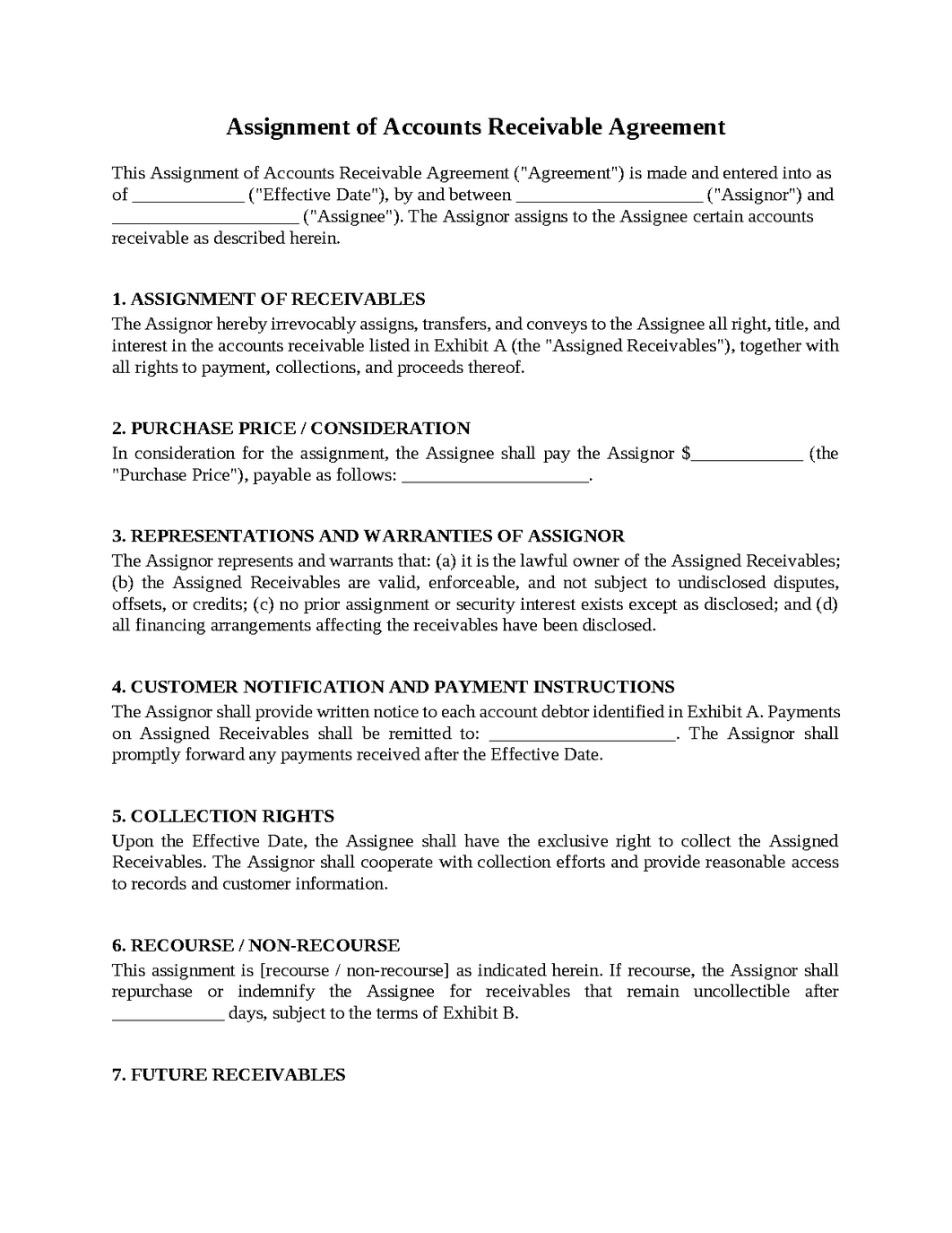 Assignment of Accounts Receivable Agreement