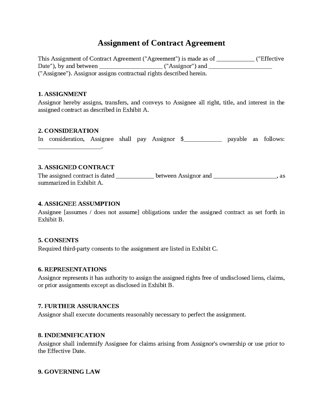 Assignment of Contract Agreement