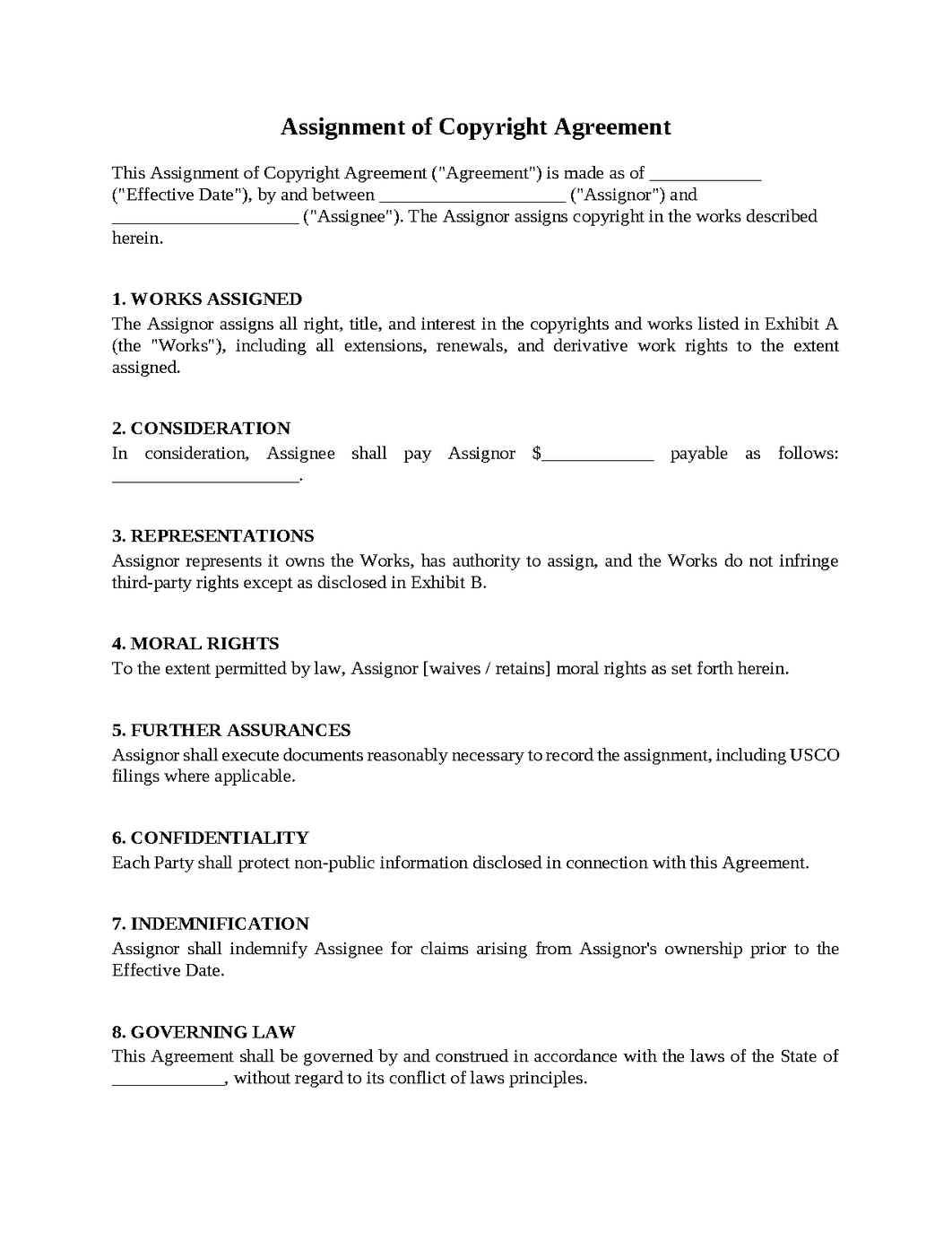 Assignment of Copyright Agreement