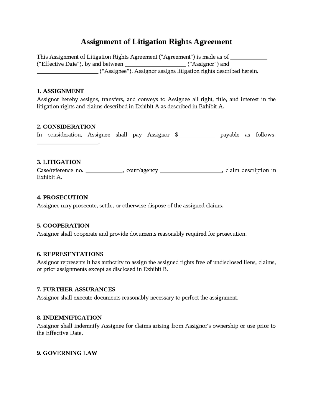 Assignment of Litigation Rights Agreement