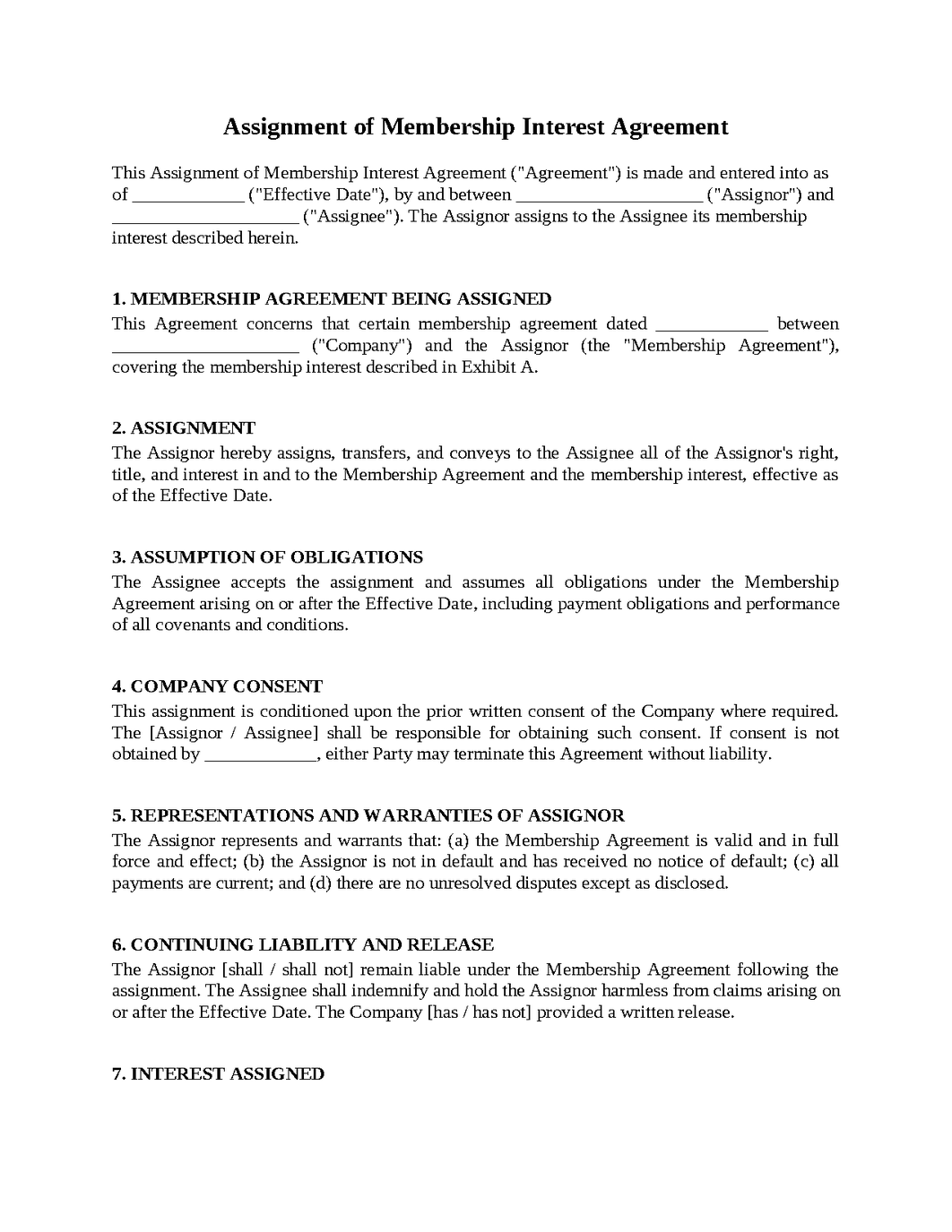 Assignment of Membership Interest Agreement