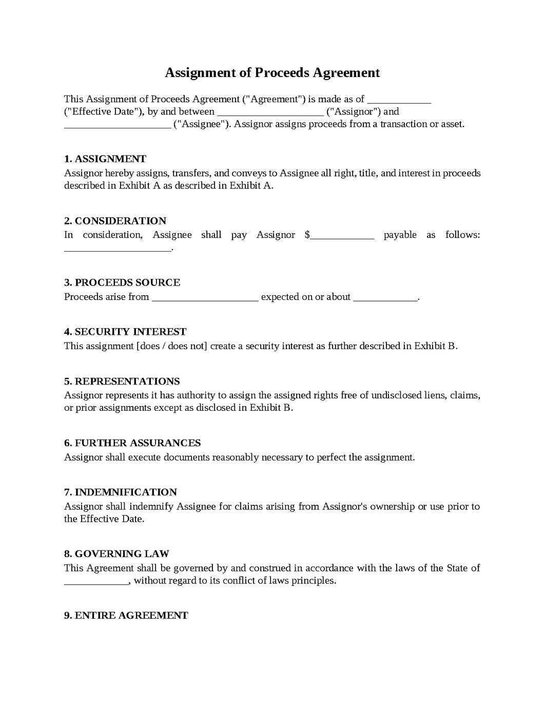 Assignment of Proceeds Agreement
