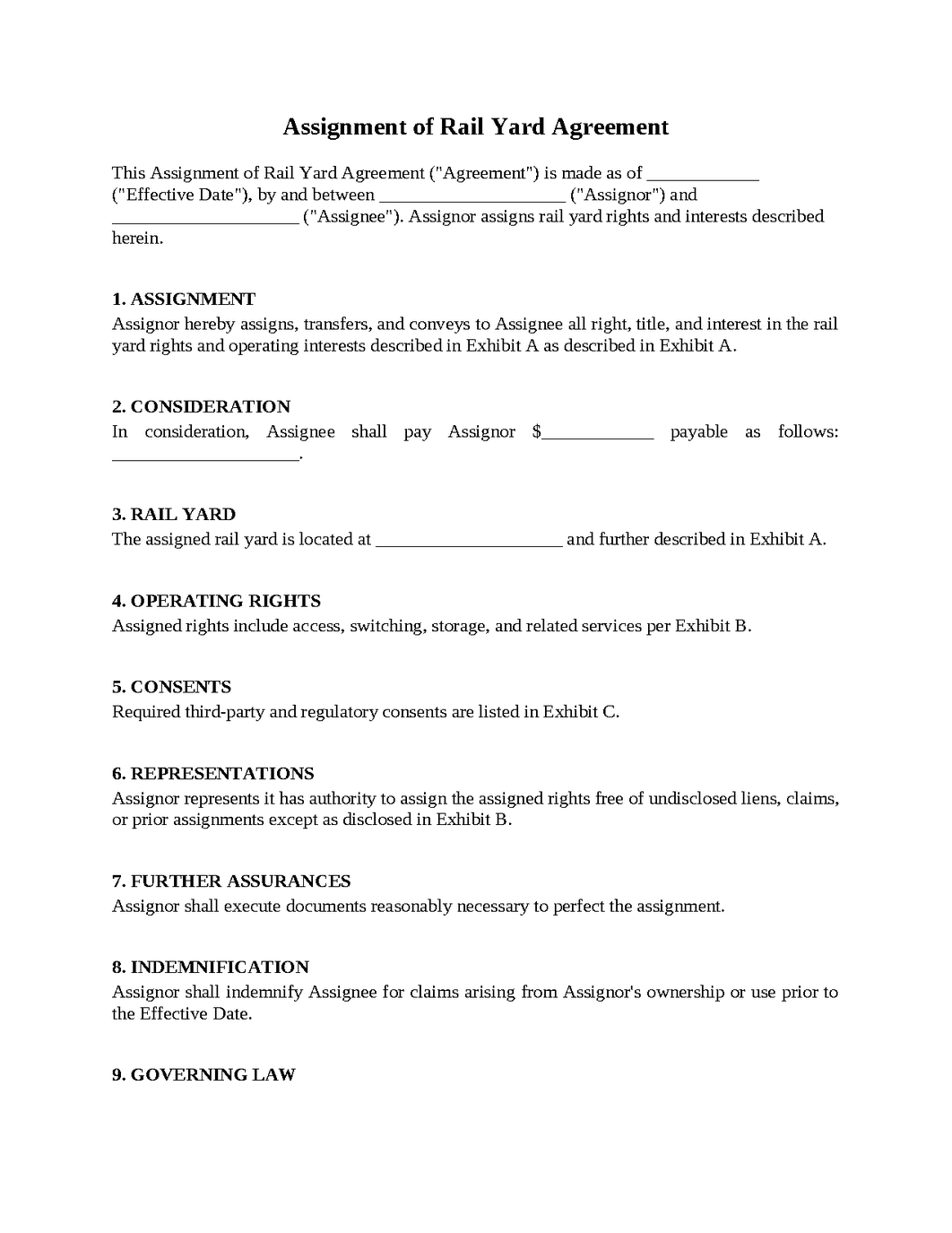 Assignment of Rail Yard Agreement