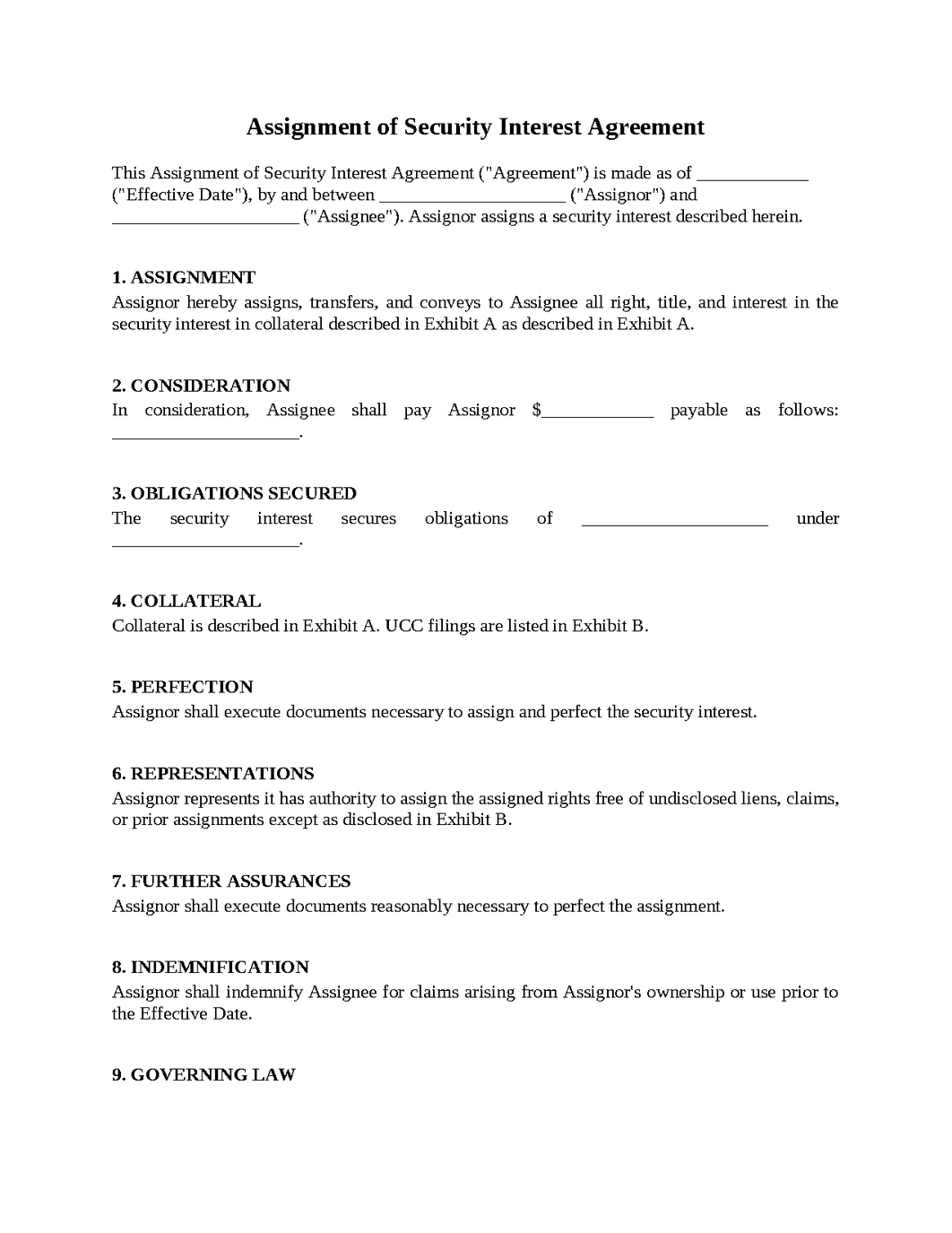 Assignment of Security Interest Agreement