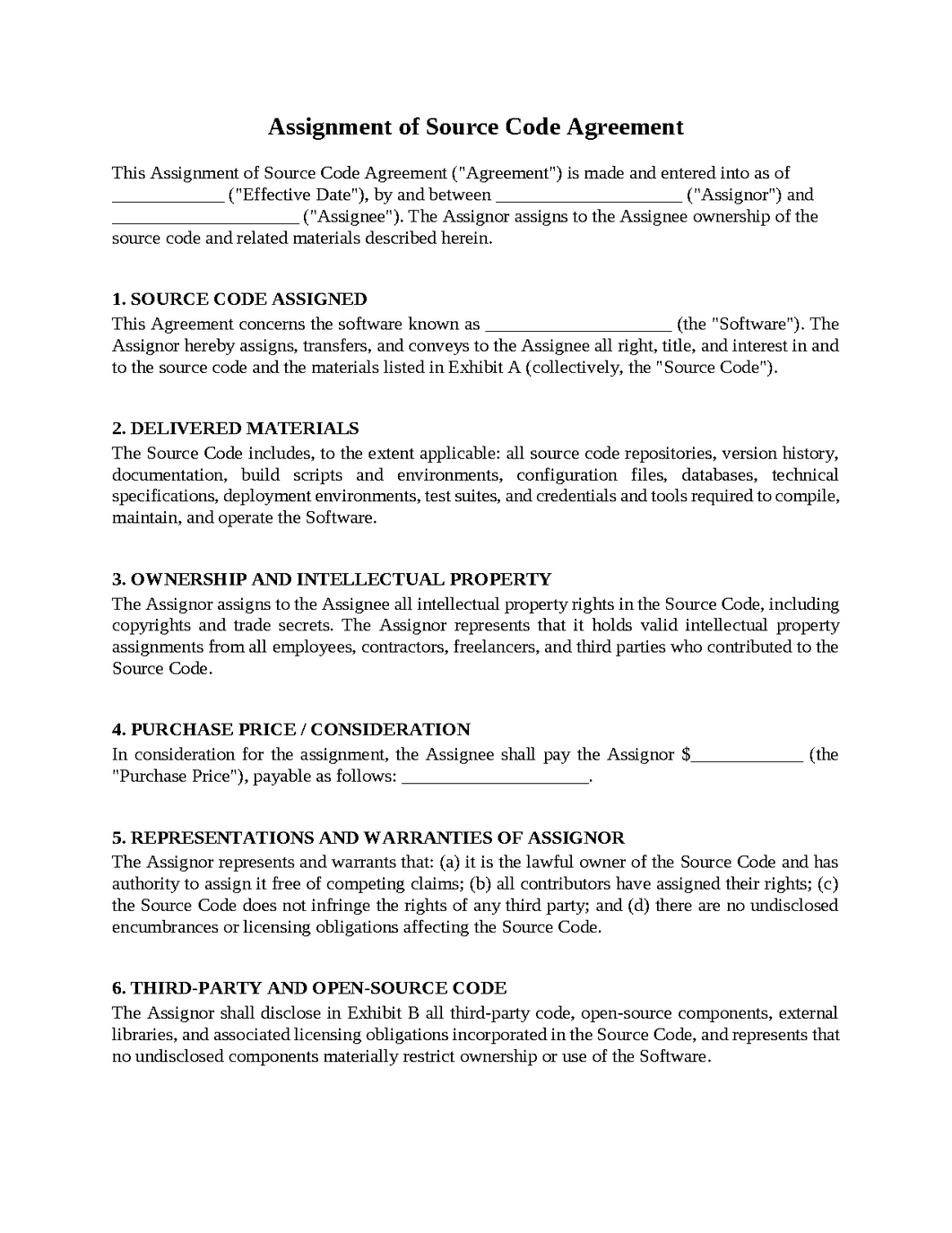 Assignment of Source Code Agreement