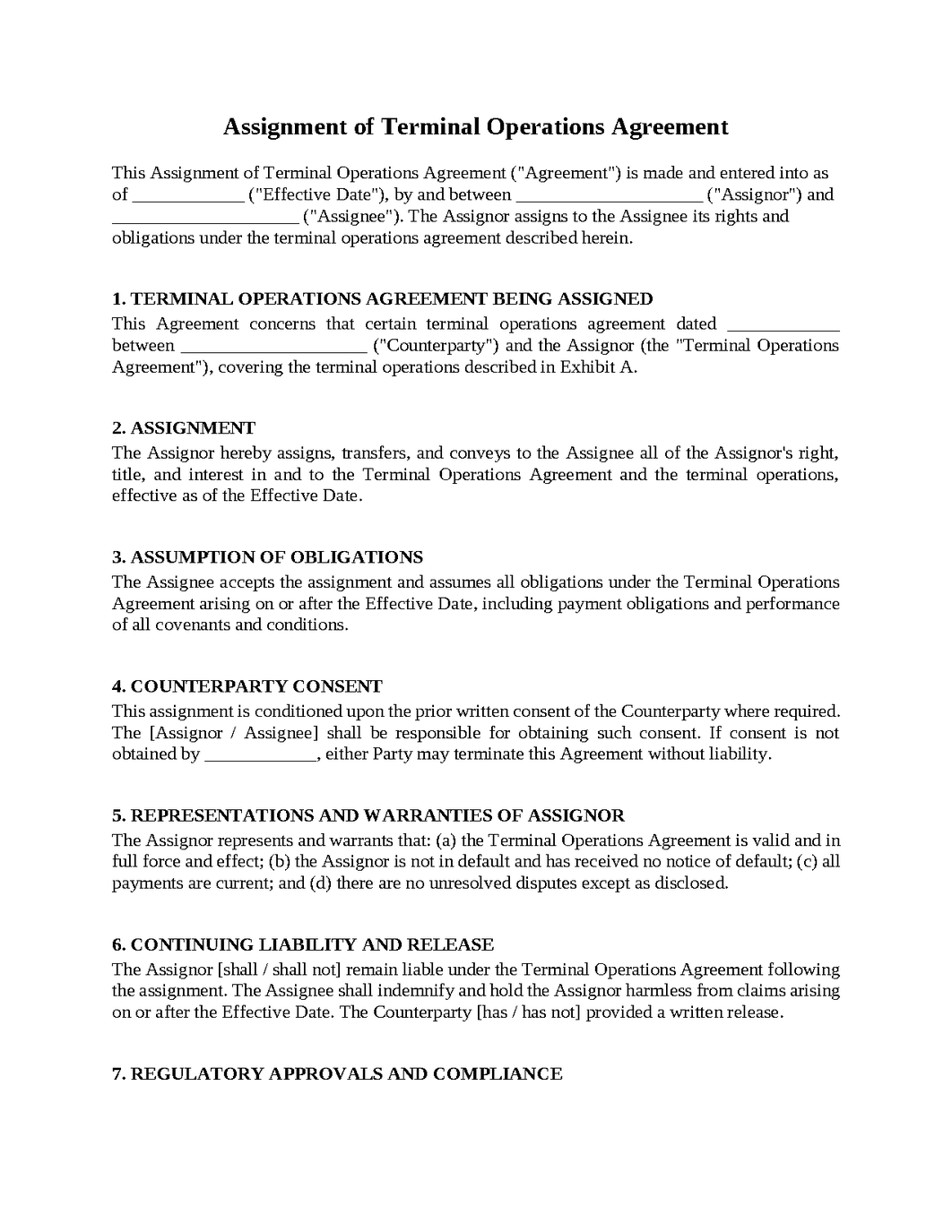 Assignment of Terminal Operations Agreement