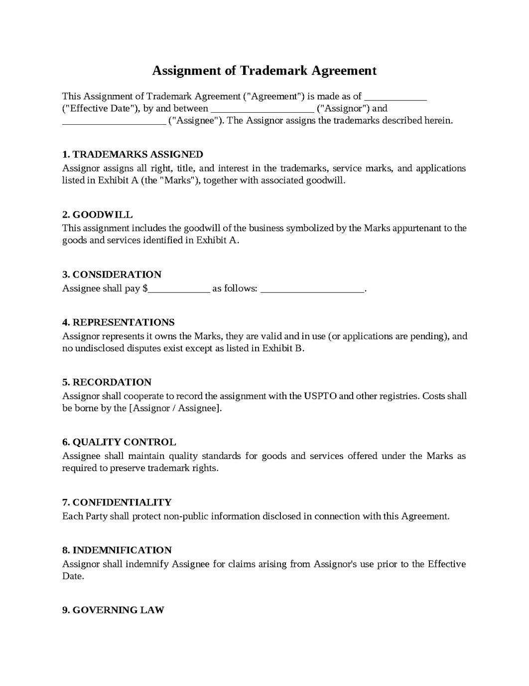 Assignment of Trademark Agreement