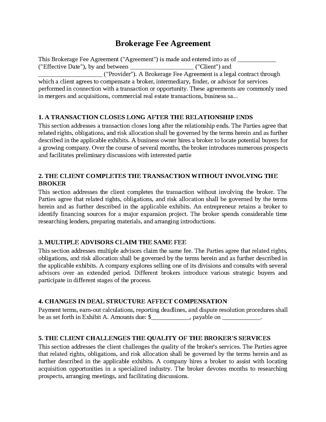 Brokerage Fee Agreement