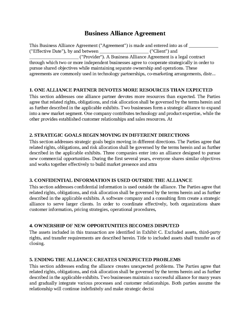 Business Alliance Agreement