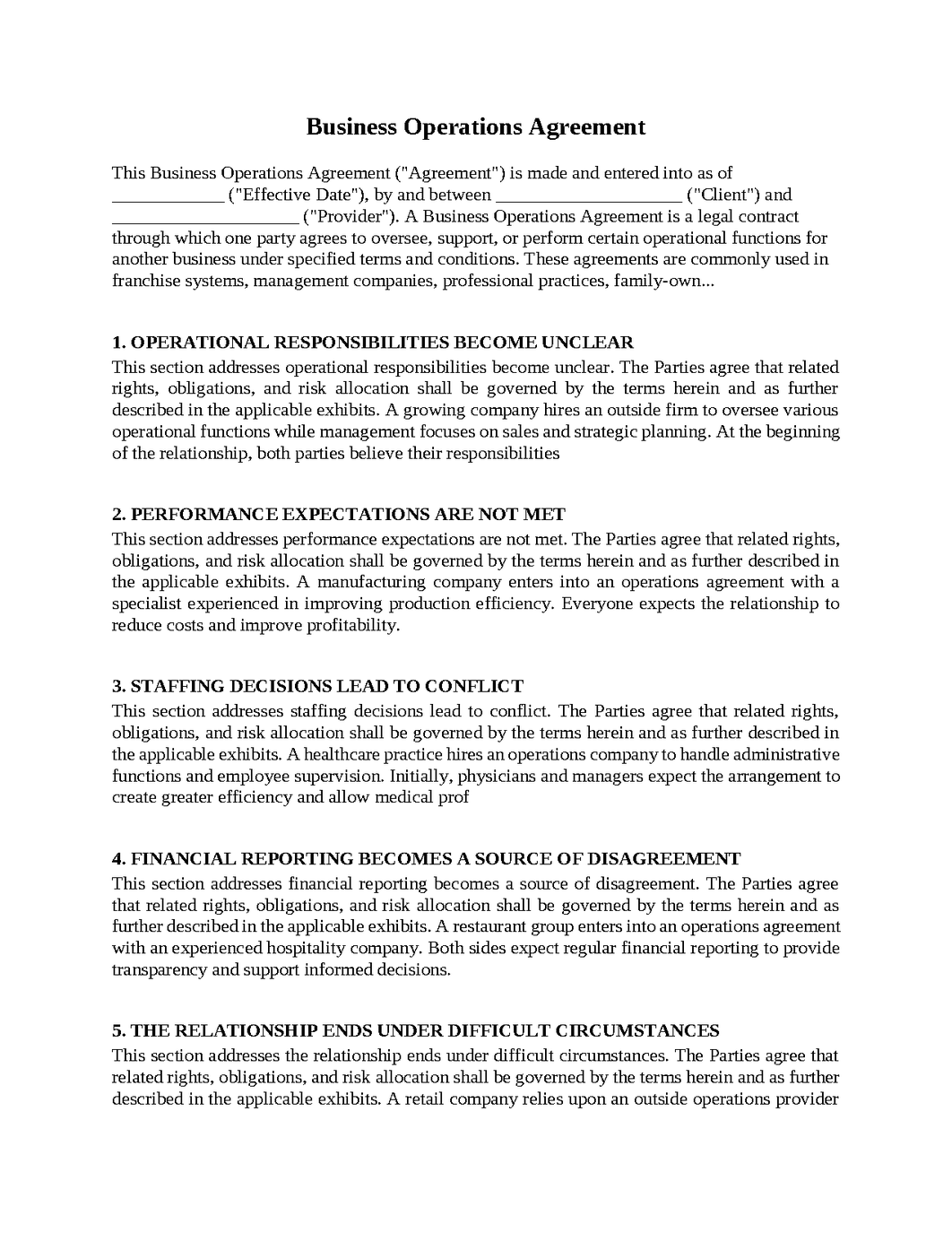 Business Operations Agreement