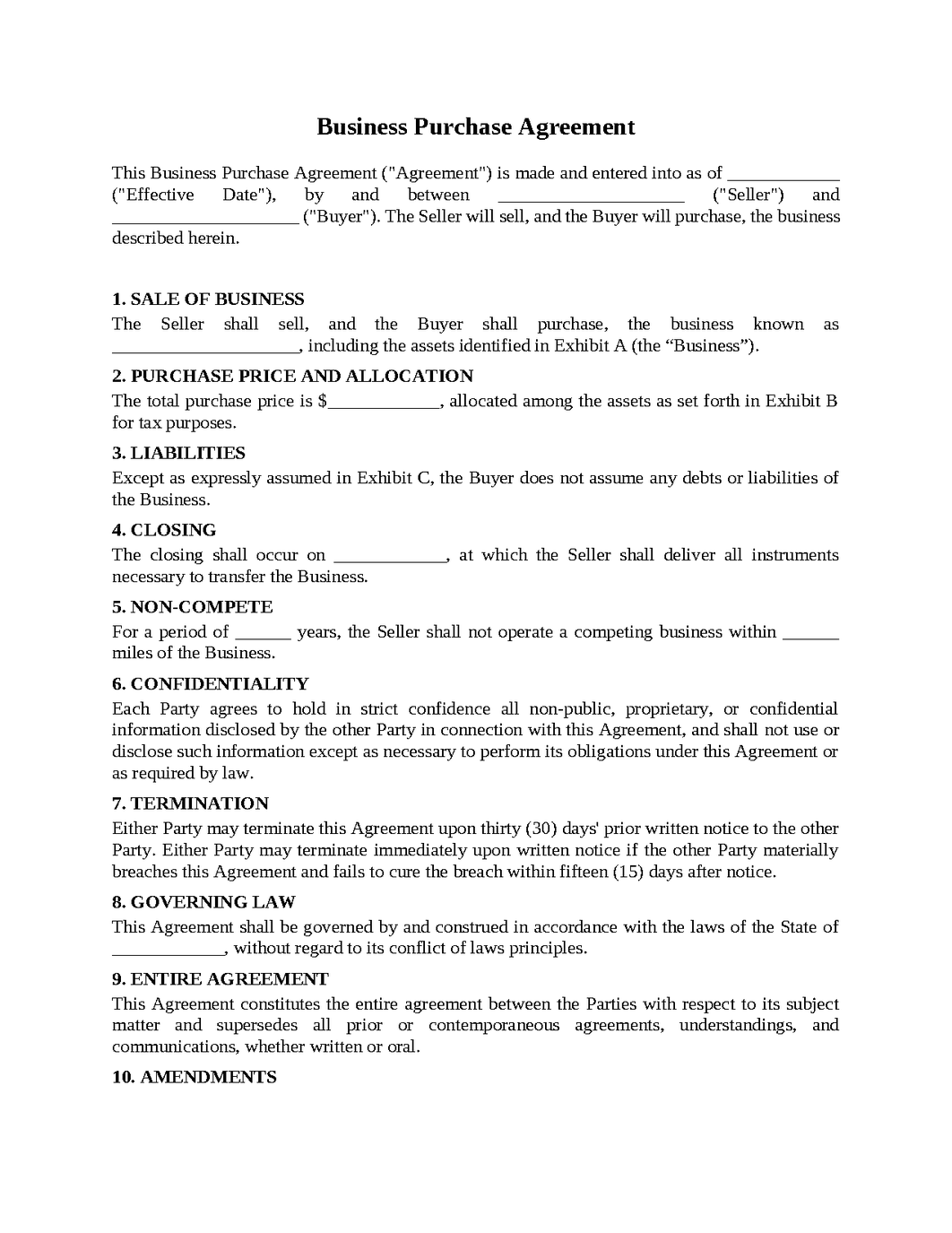 Business Purchase Agreement