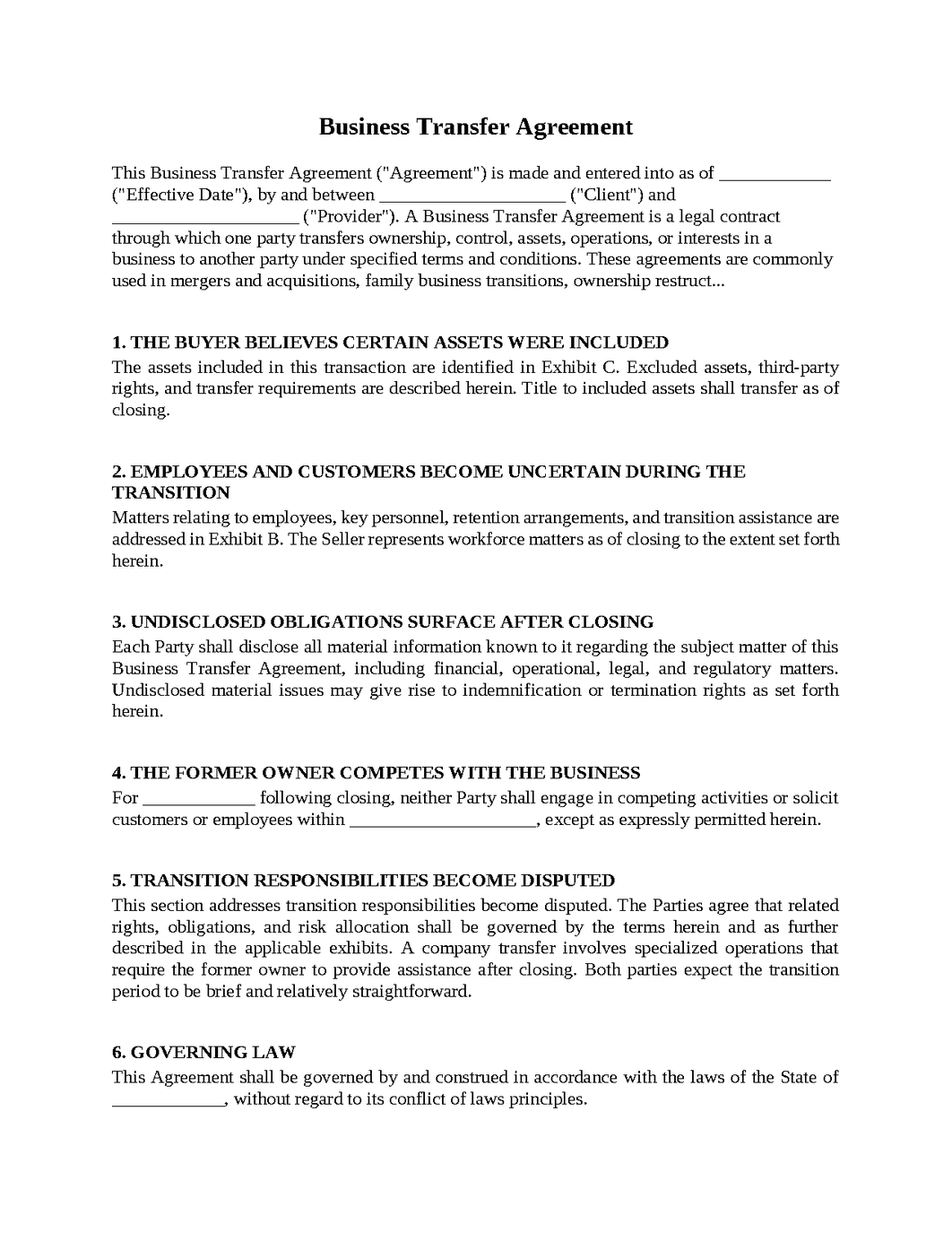 Business Transfer Agreement