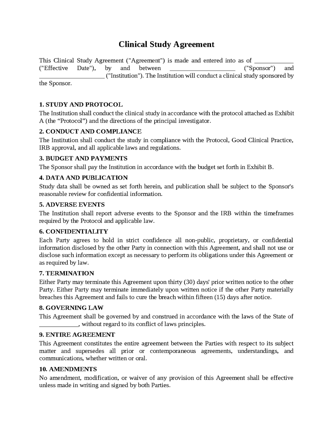 Clinical Study Agreement