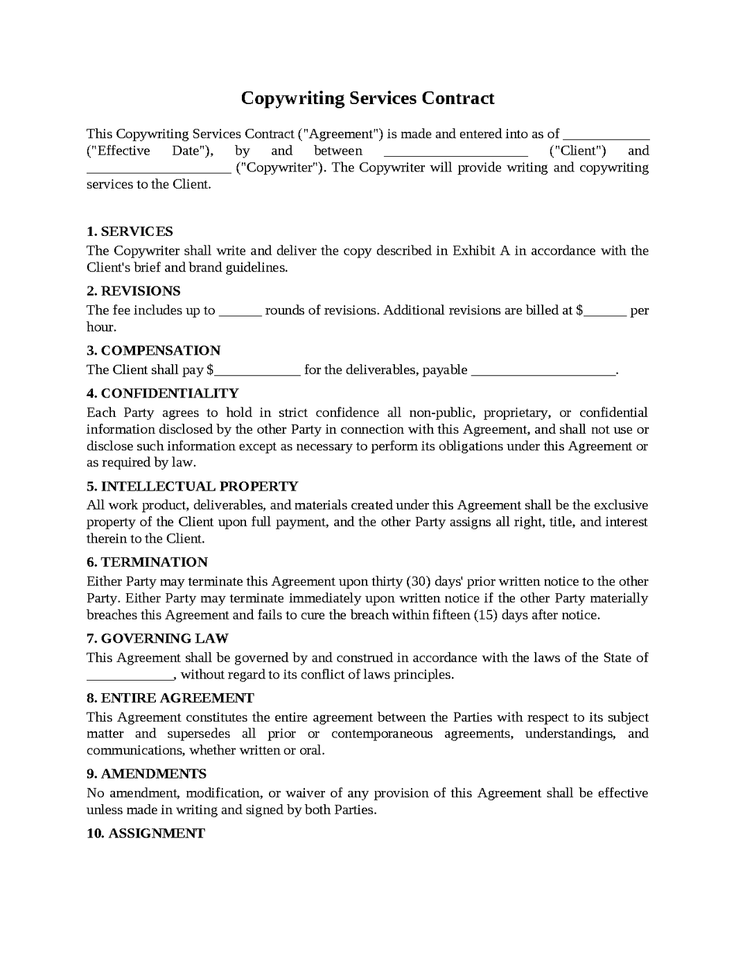 Copywriting Services Contract