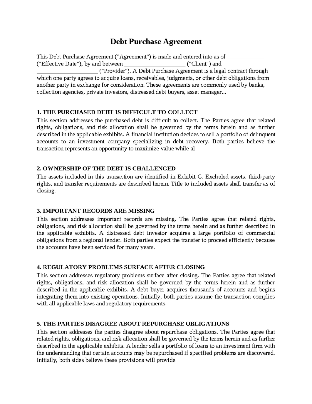 Debt Purchase Agreement
