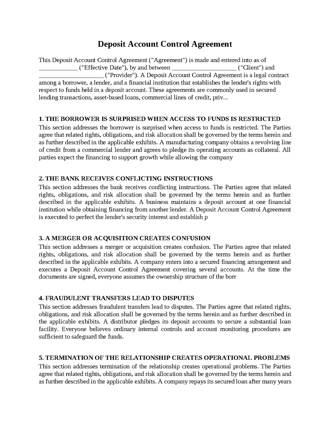 Deposit Account Control Agreement