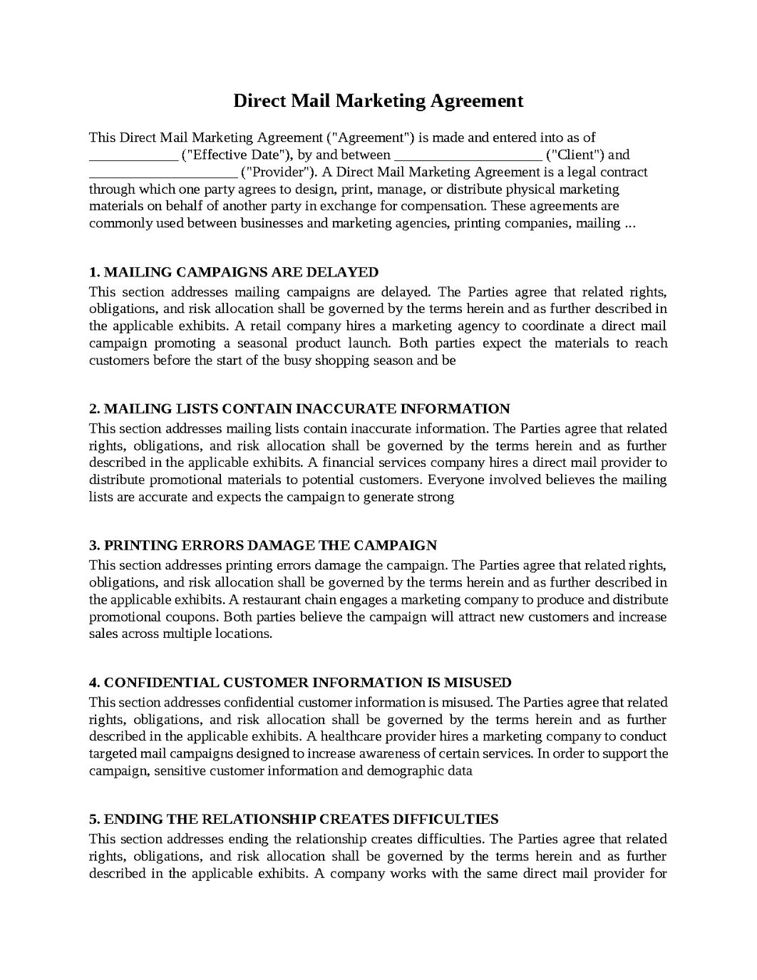 Direct Mail Marketing Agreement