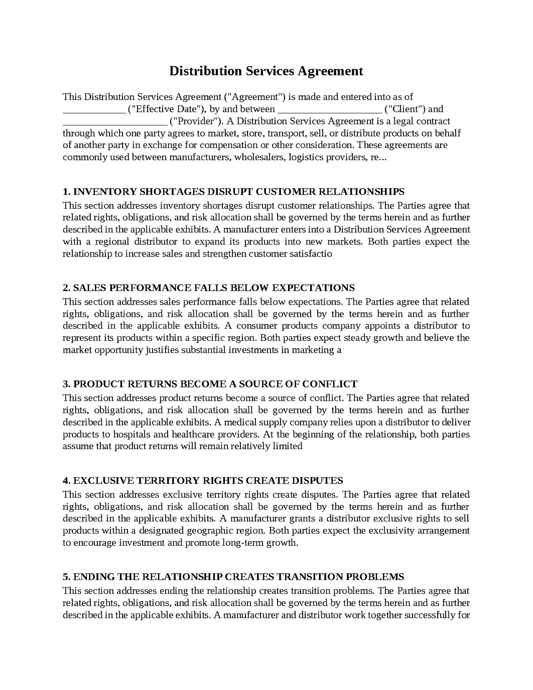 Distribution Services Agreement