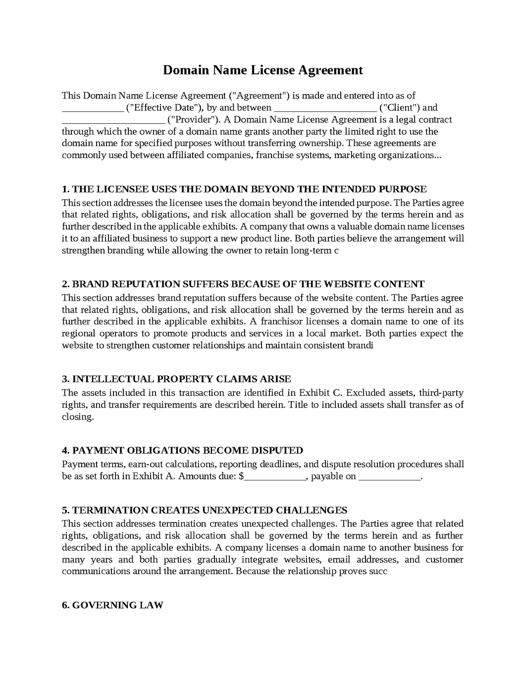 Domain Name License Agreement