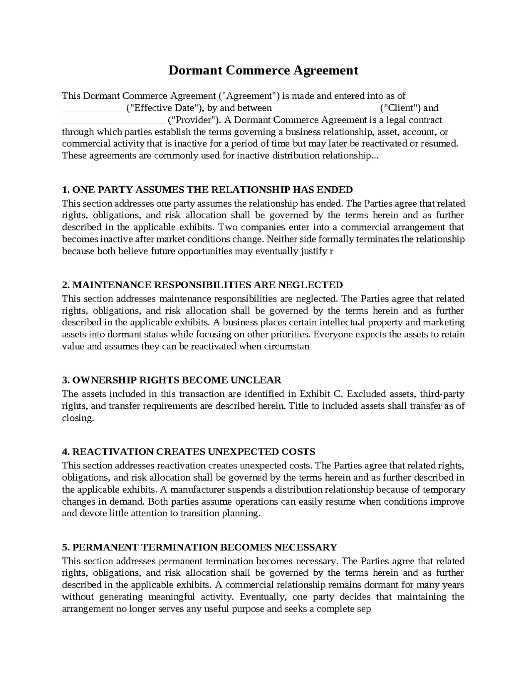 Dormant Commerce Agreement