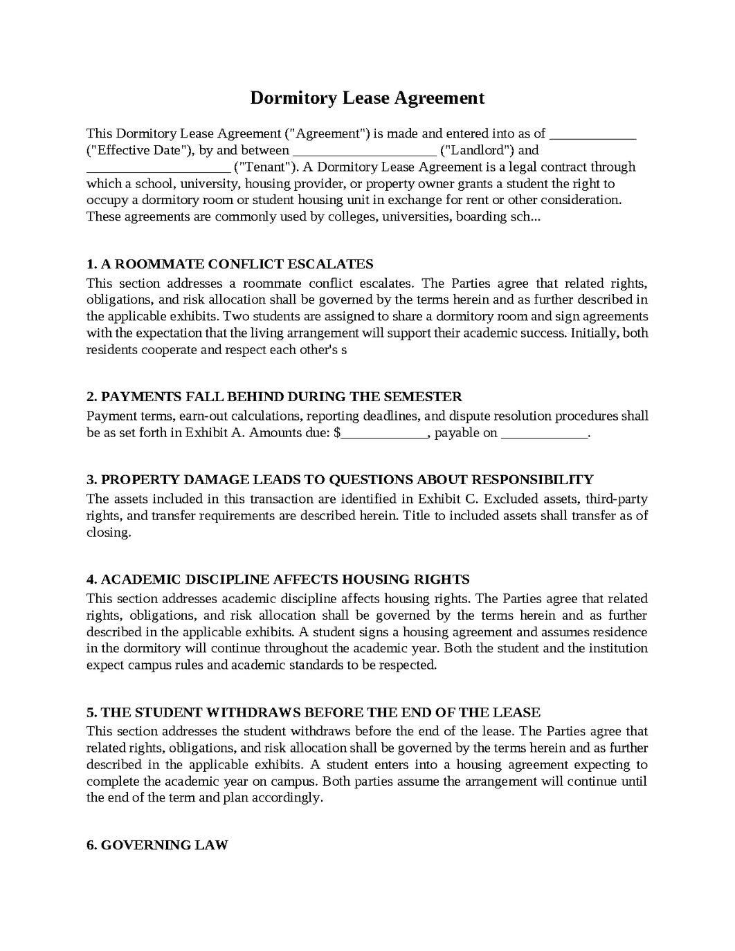 Dormitory Lease Agreement