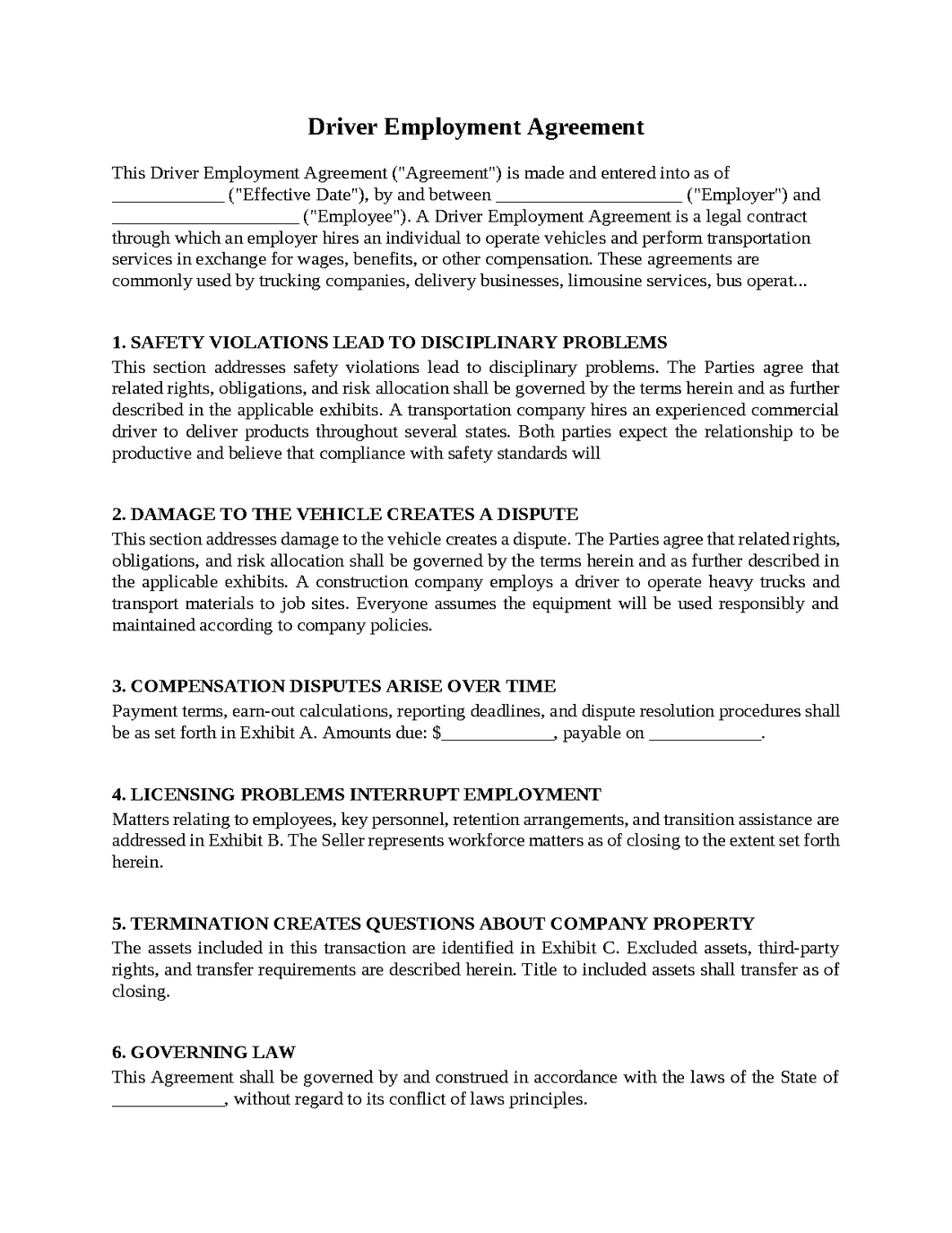 Driver Employment Agreement