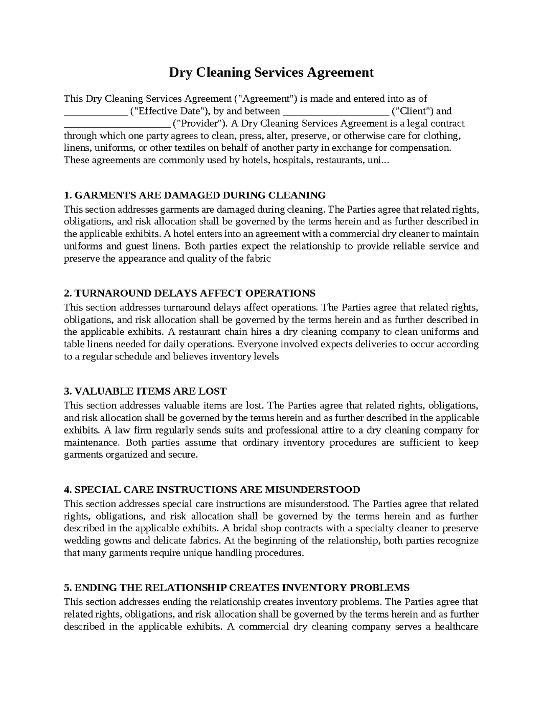 Dry Cleaning Services Agreement