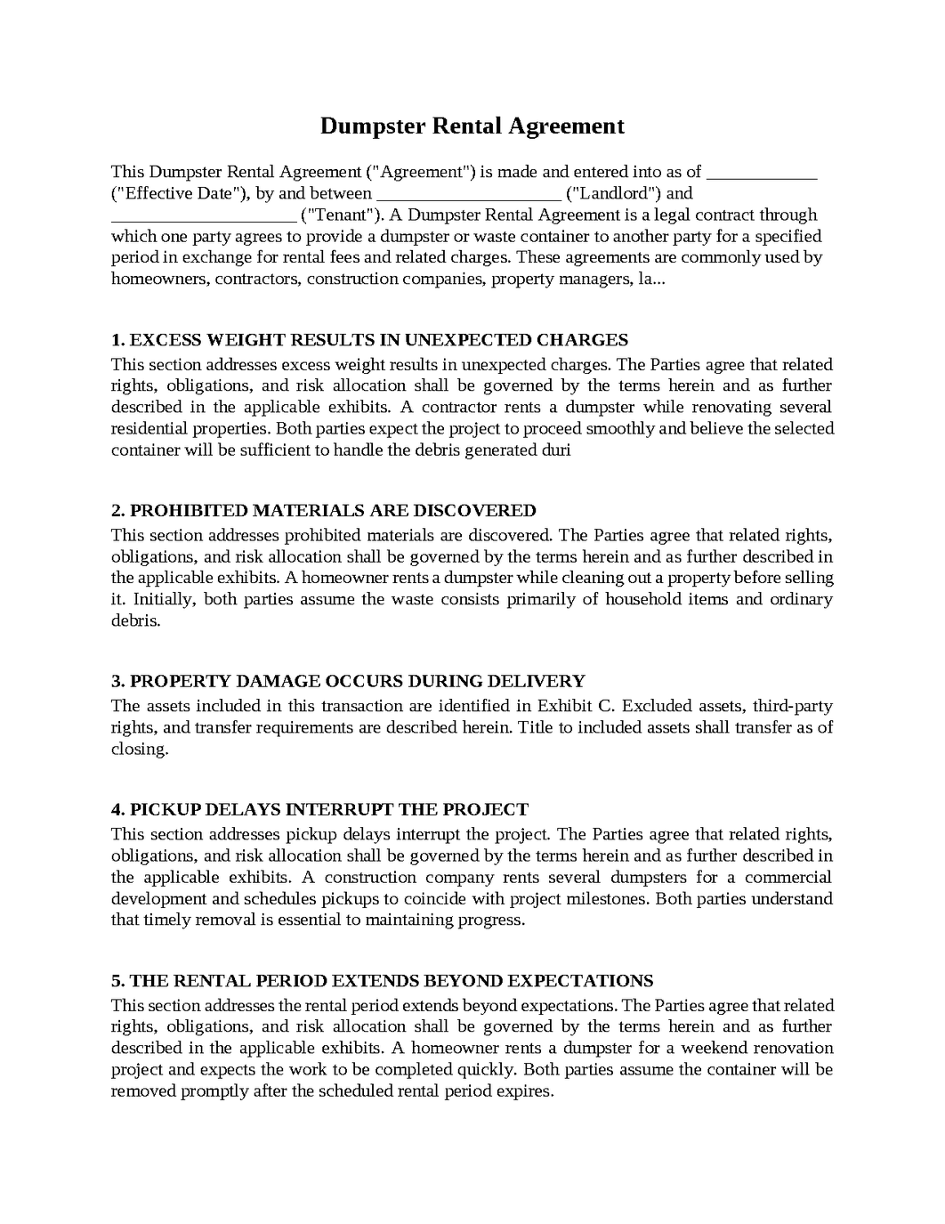 Dumpster Rental Agreement