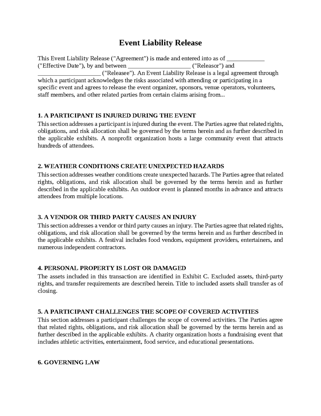 Event Liability Release