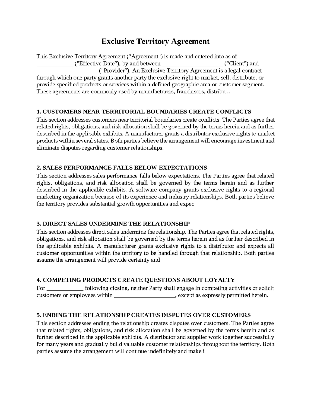 Exclusive Territory Agreement