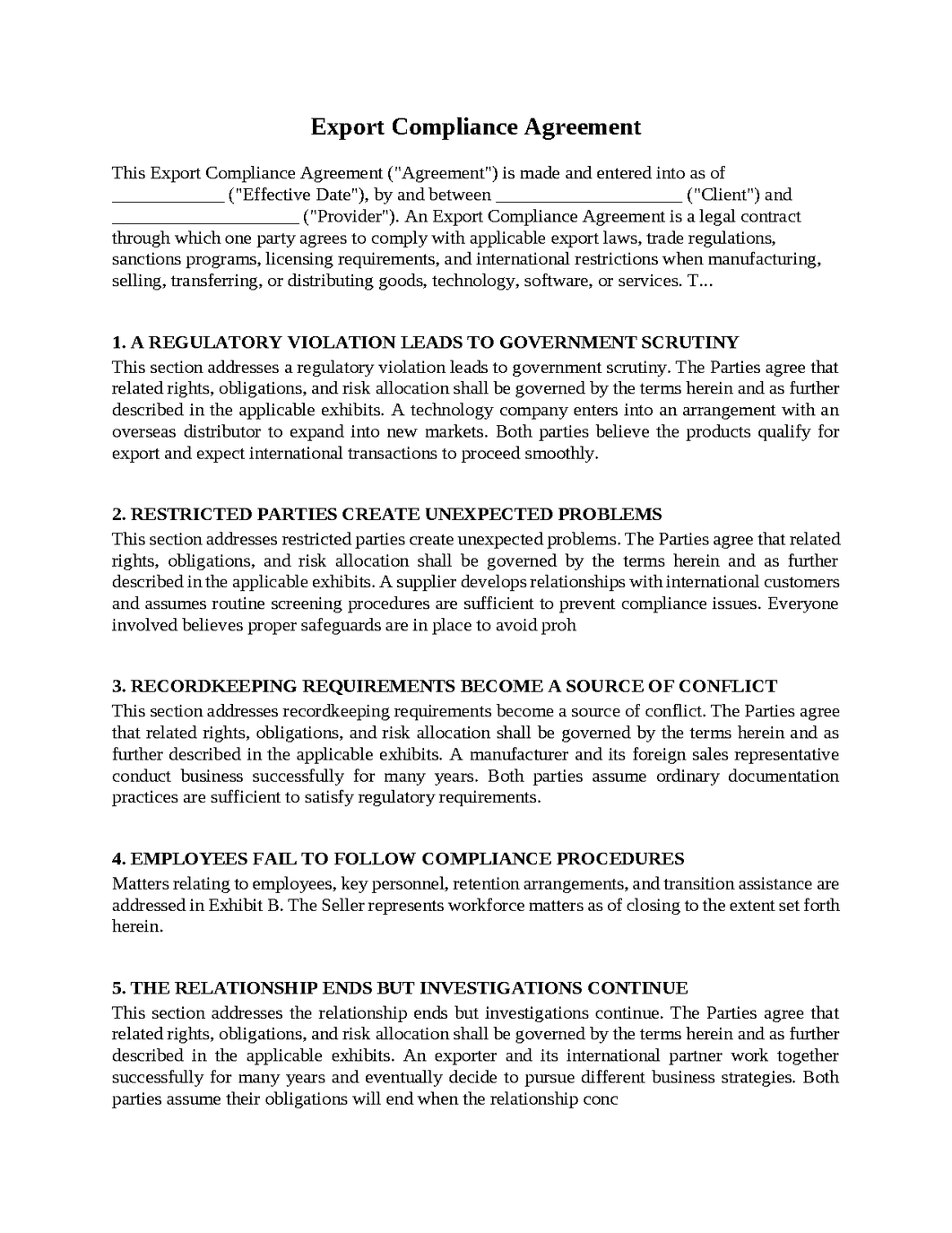 Export Compliance Agreement