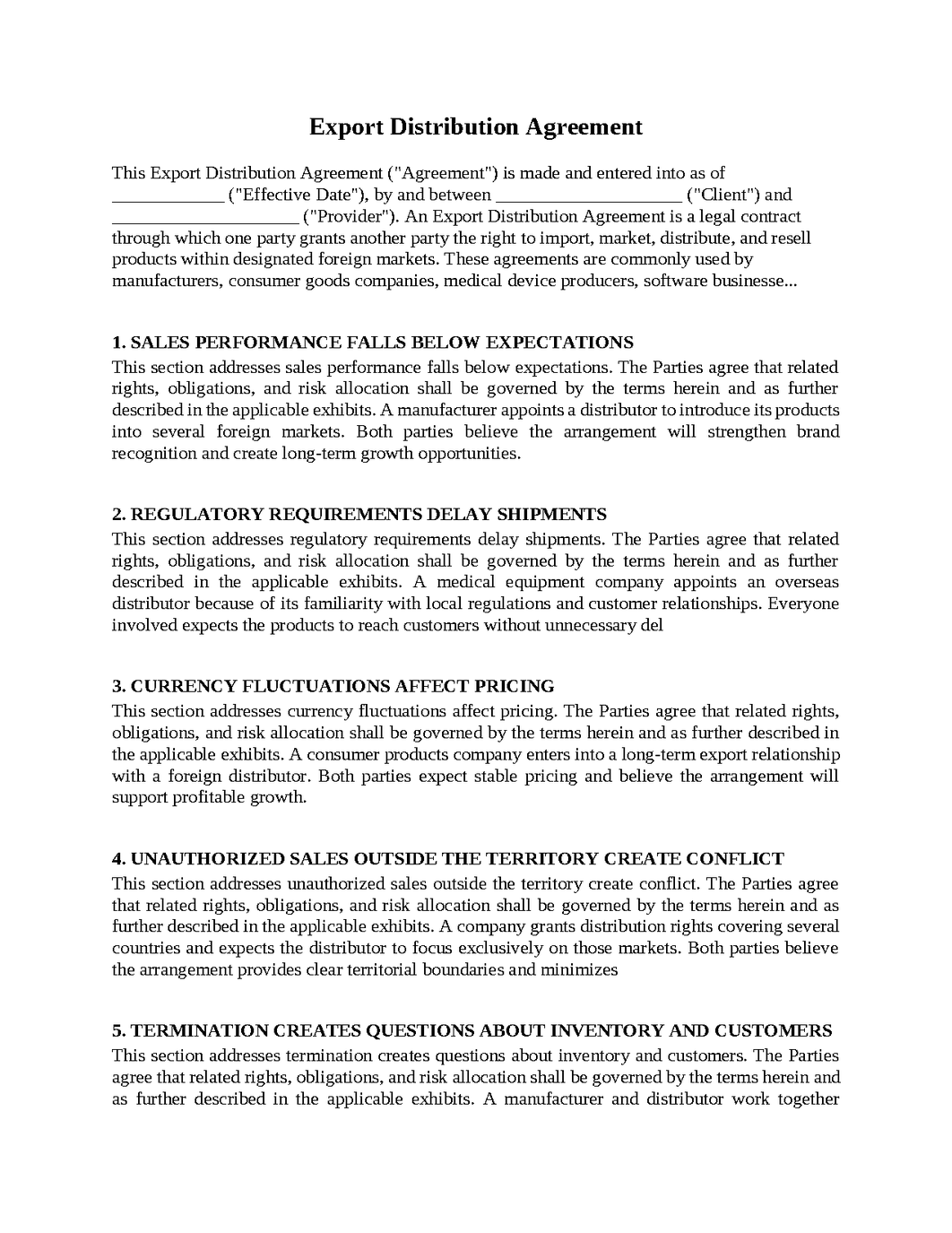 Export Distribution Agreement