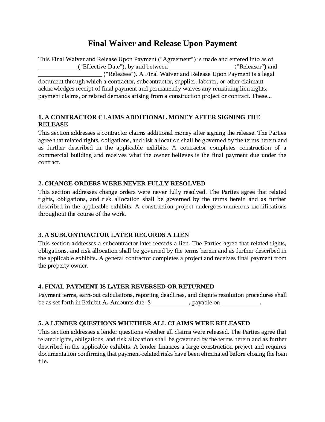 Final Waiver and Release Upon Payment