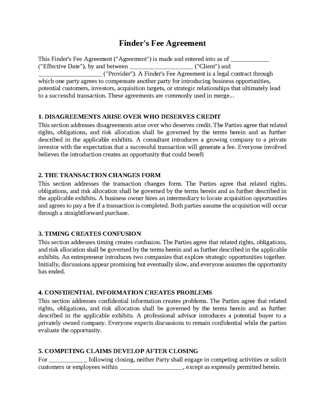 Finder's Fee Agreement