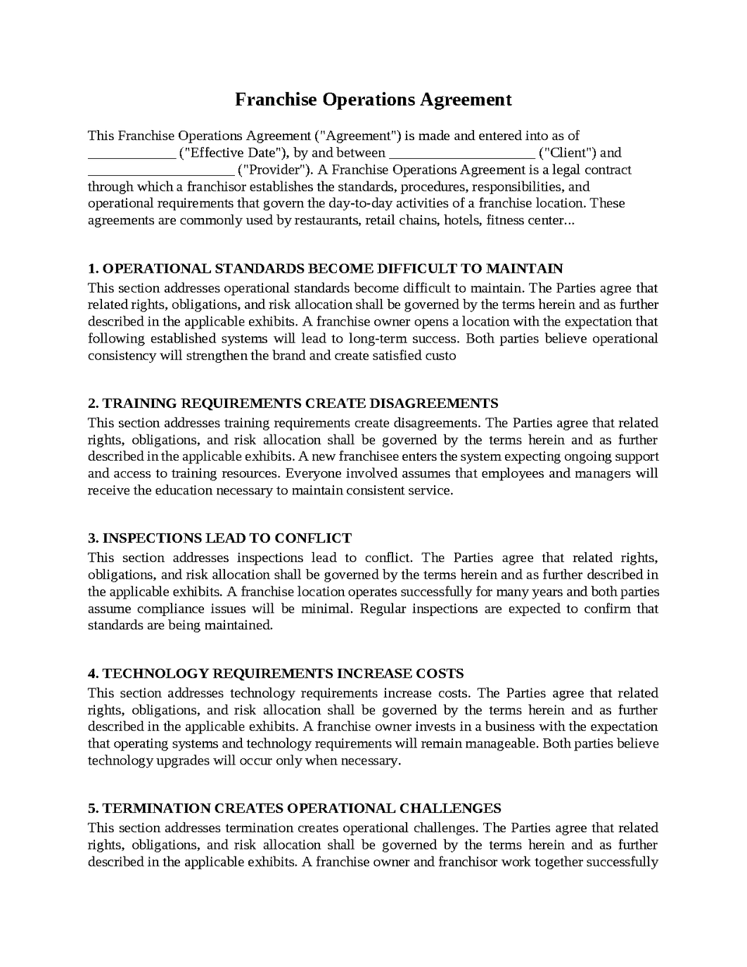 Franchise Operations Agreement
