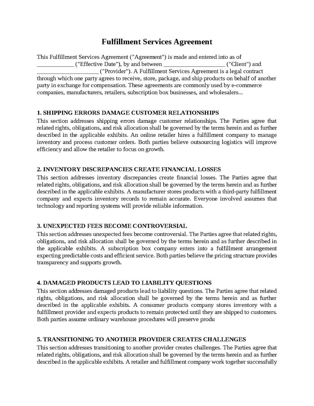 Fulfillment Services Agreement