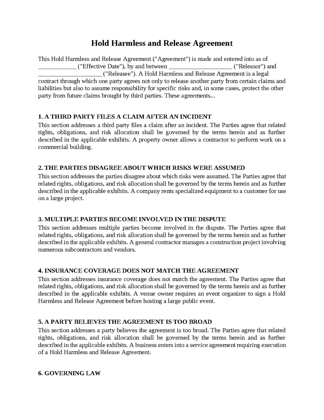Hold Harmless and Release Agreement