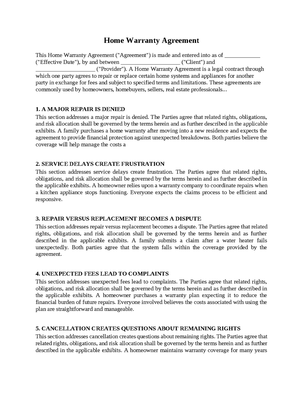 Home Warranty Agreement