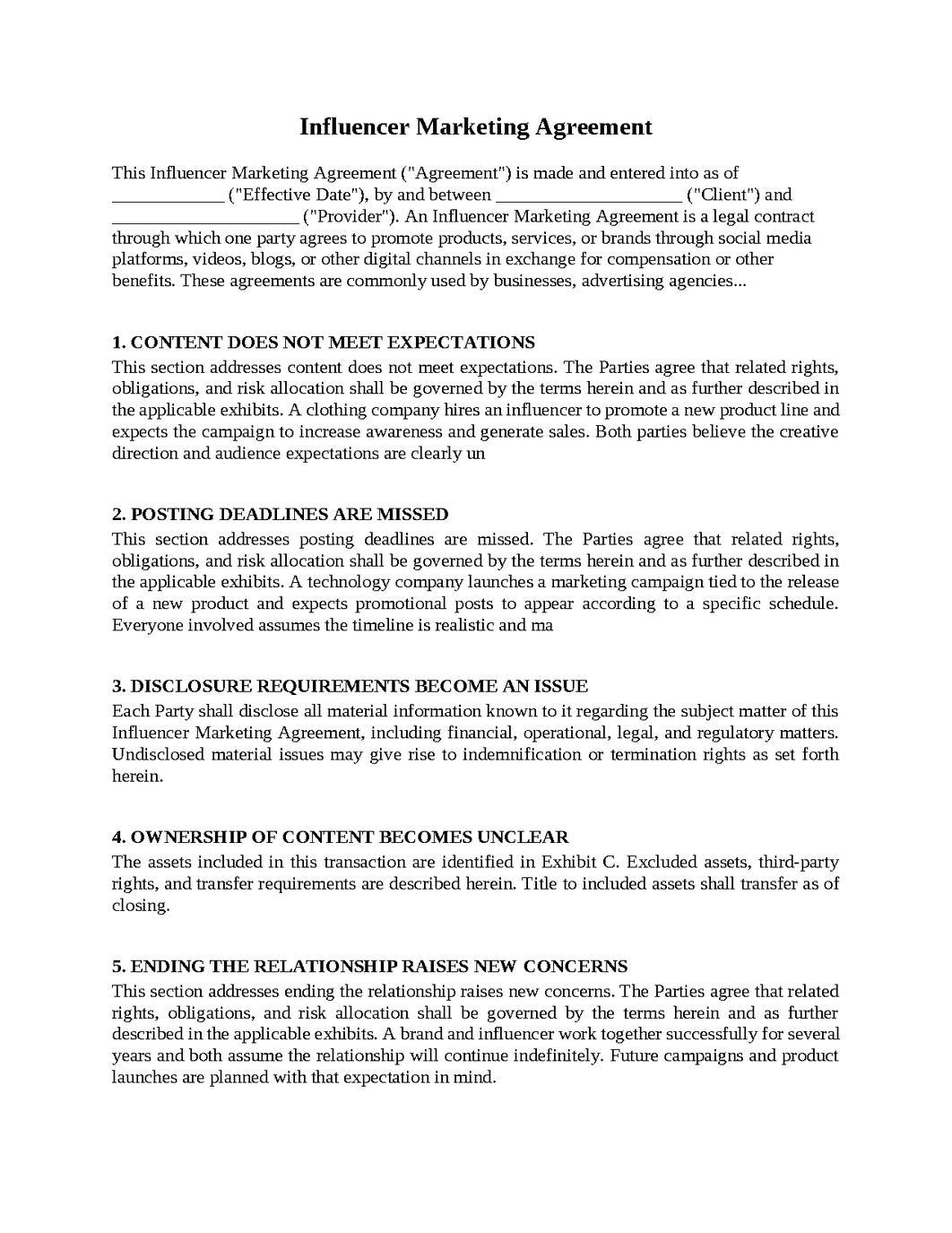 Influencer Marketing Agreement