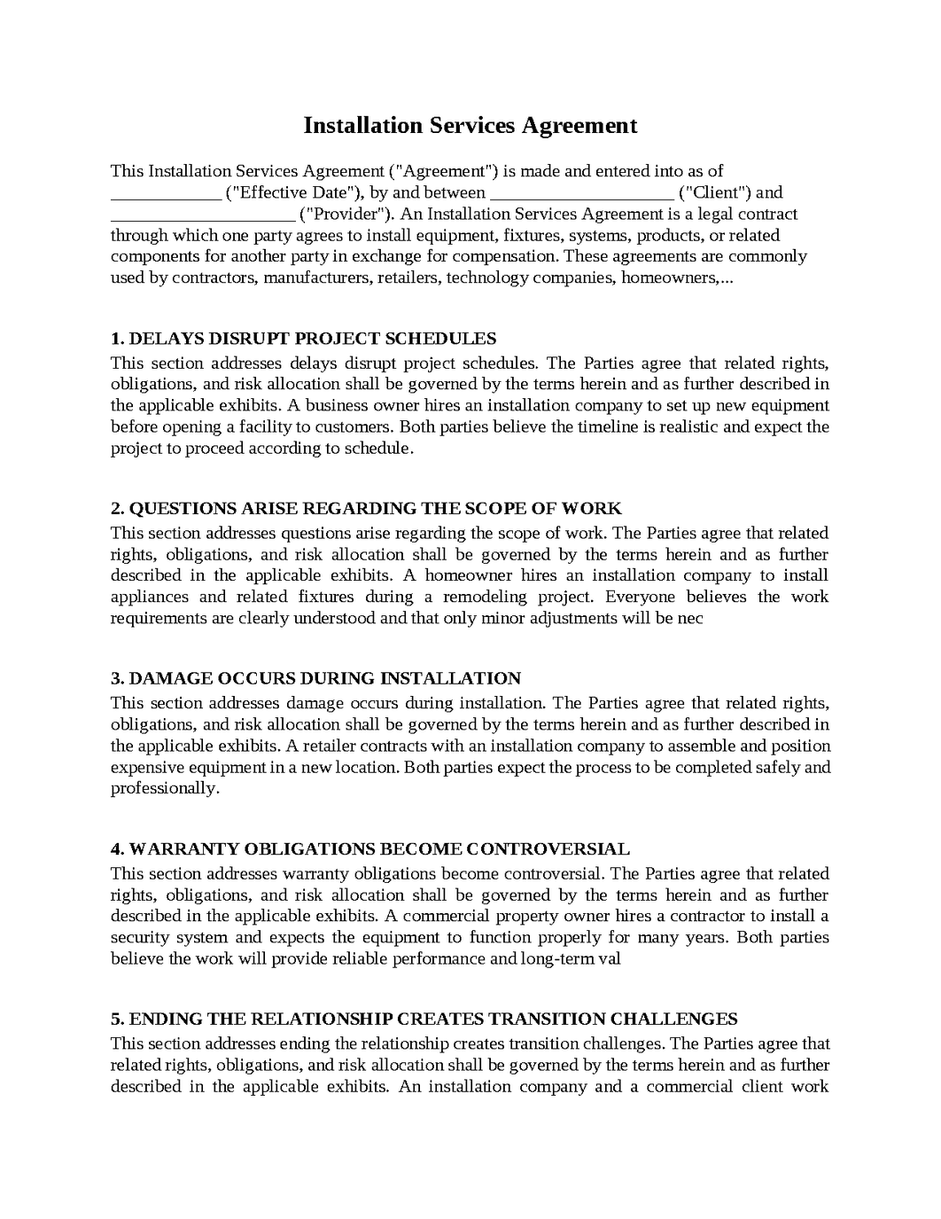 Installation Services Agreement