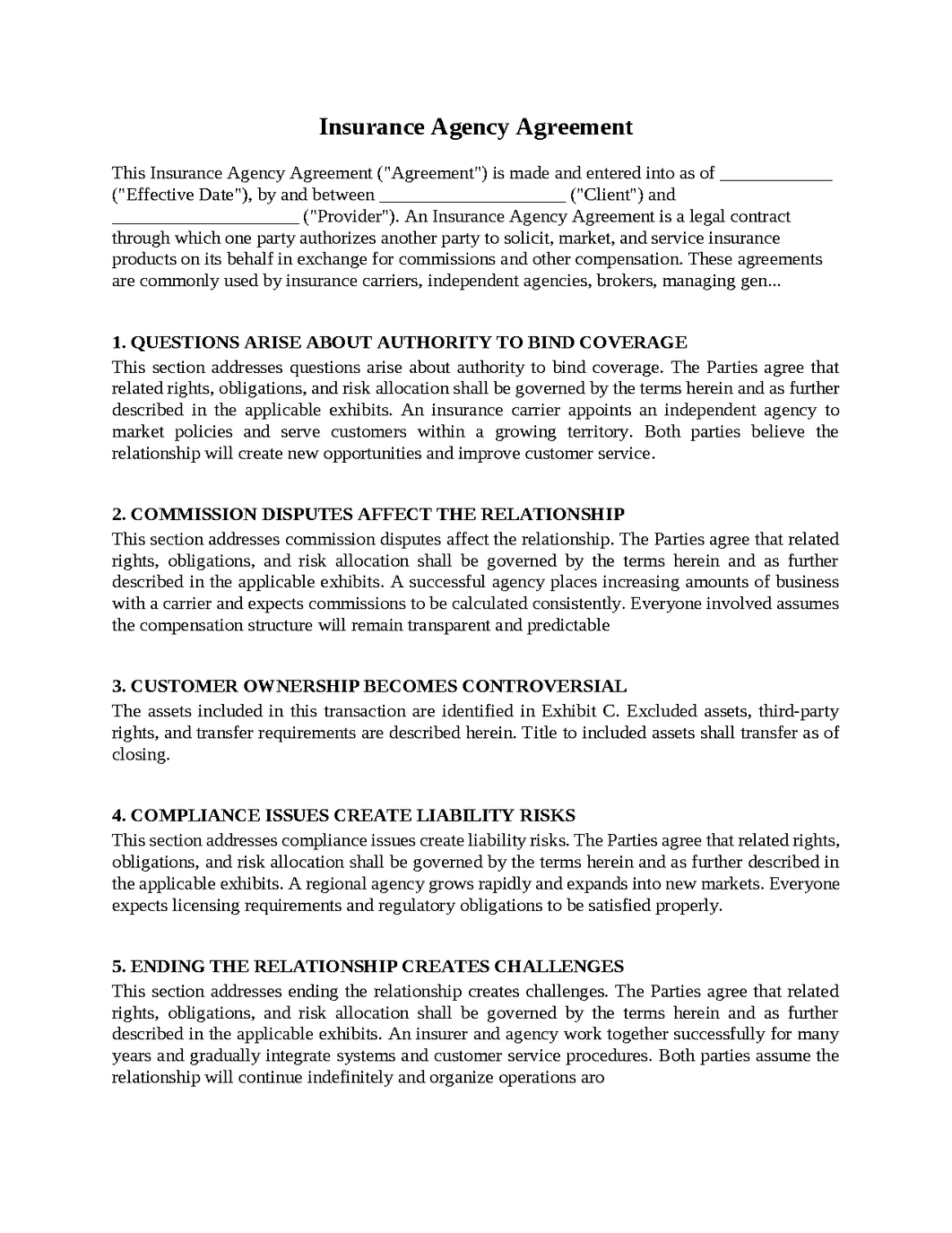 Insurance Agency Agreement