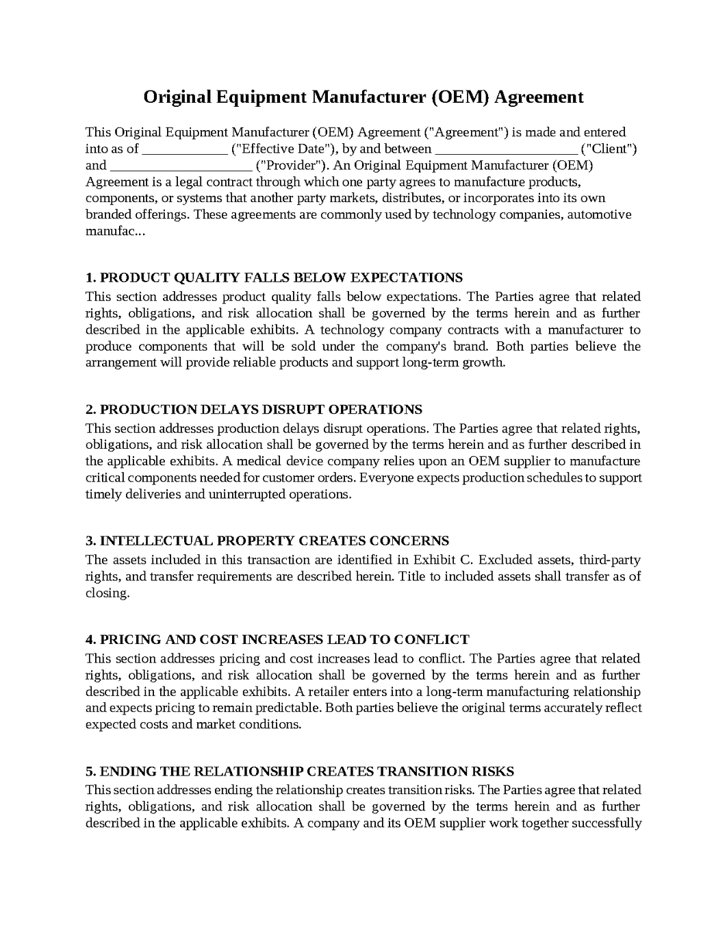 Original Equipment Manufacturer (OEM) Agreement
