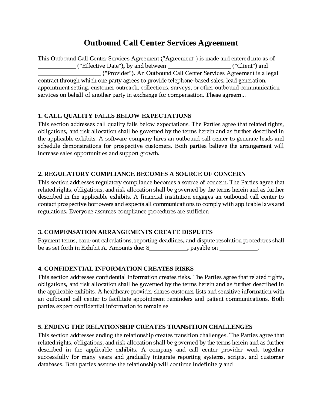 Outbound Call Center Services Agreement