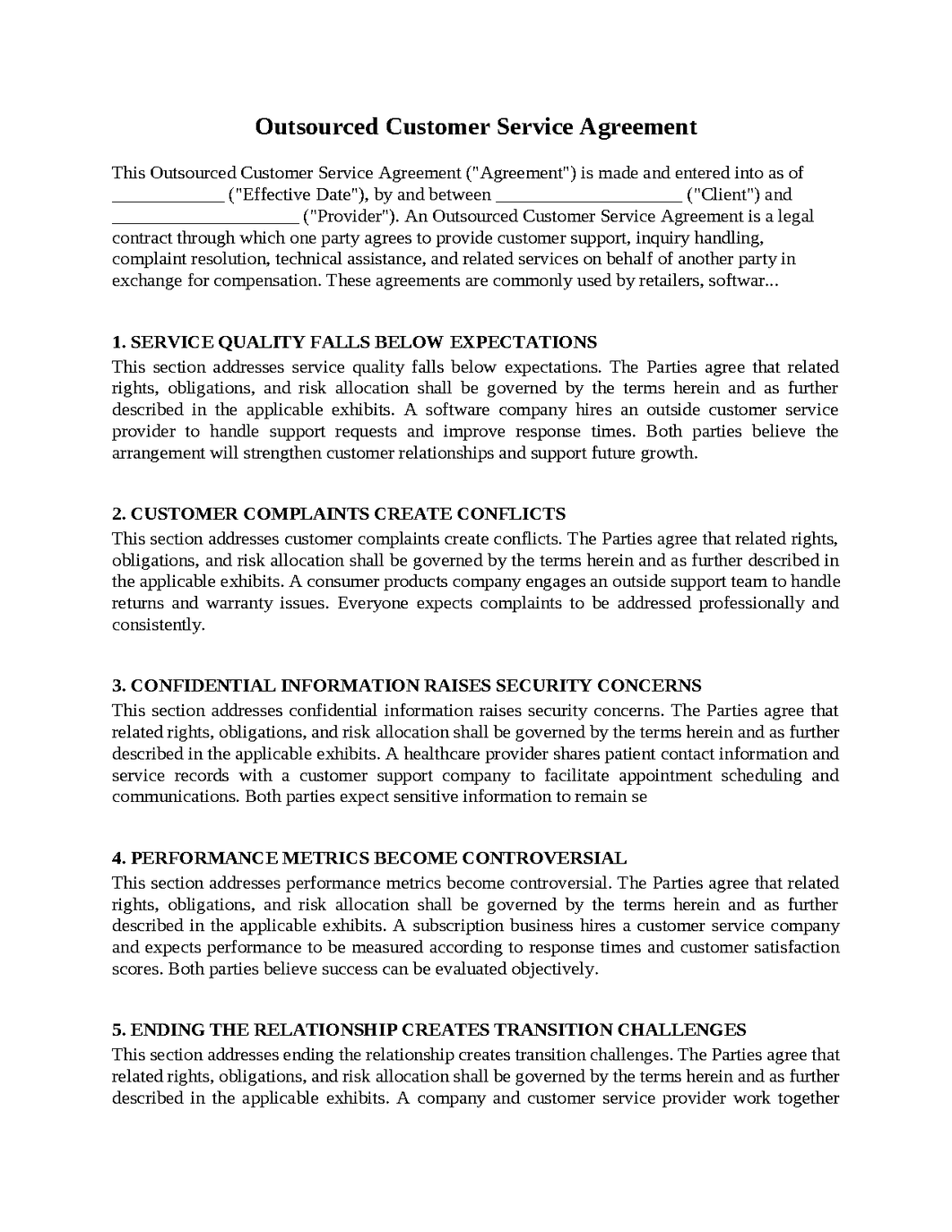 Outsourced Customer Service Agreement